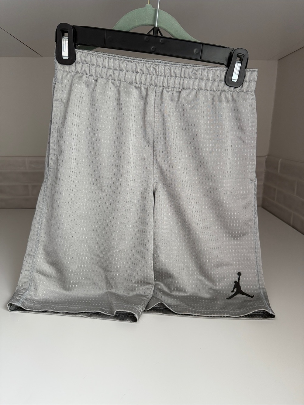 Jordan Light Grey Mesh Basketball Shorts with Black Jumpman